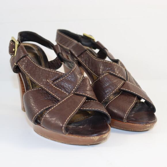 Coach Brown Leather Slingback Heeled Sandals – Women’s Size 9.5B - Picture 1 of 6